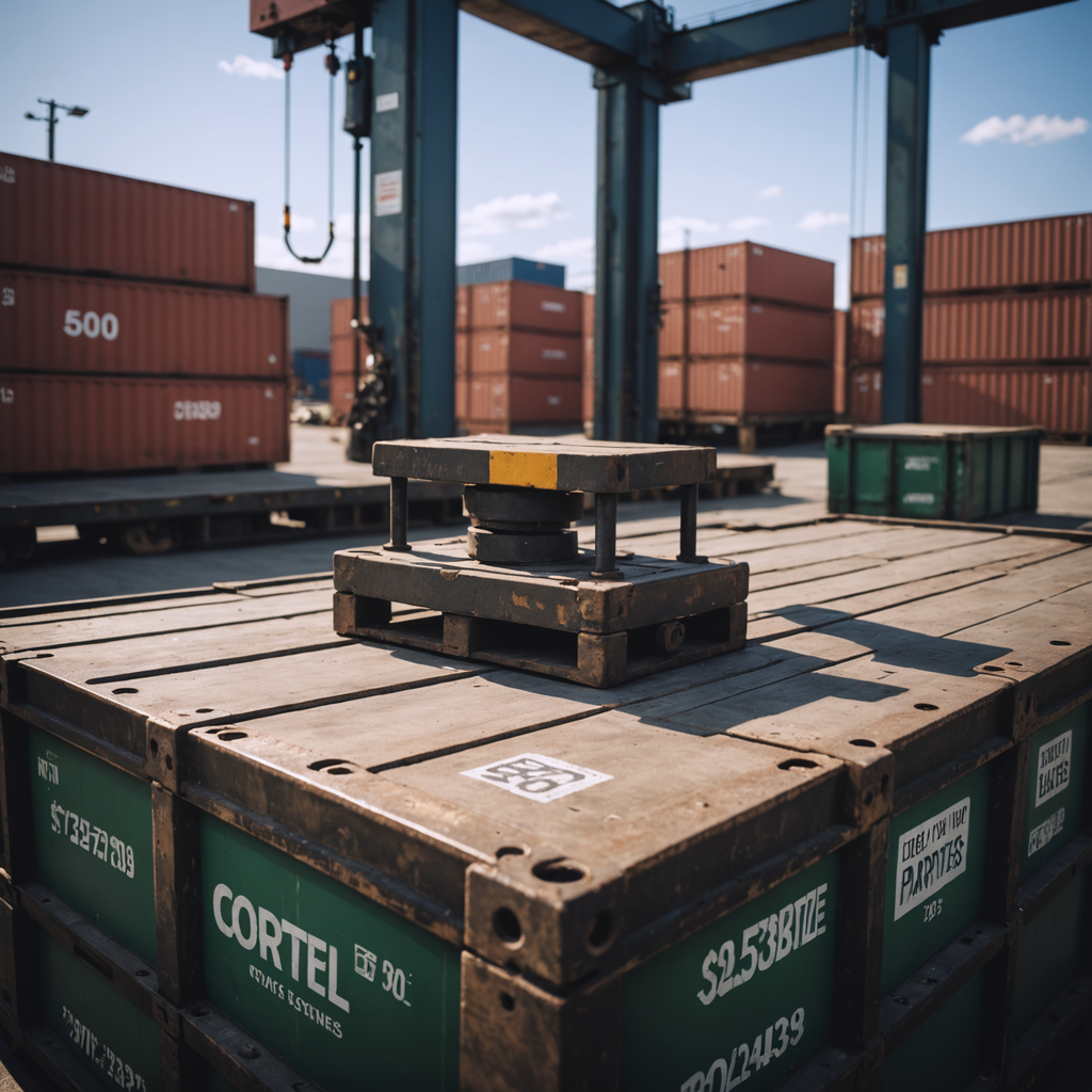 High-value cargo crates on an industrial dock scale.