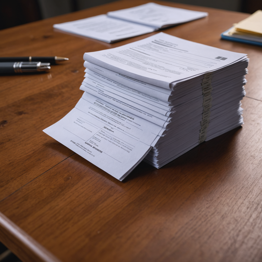 A clipped stack of financial documents on a desk.