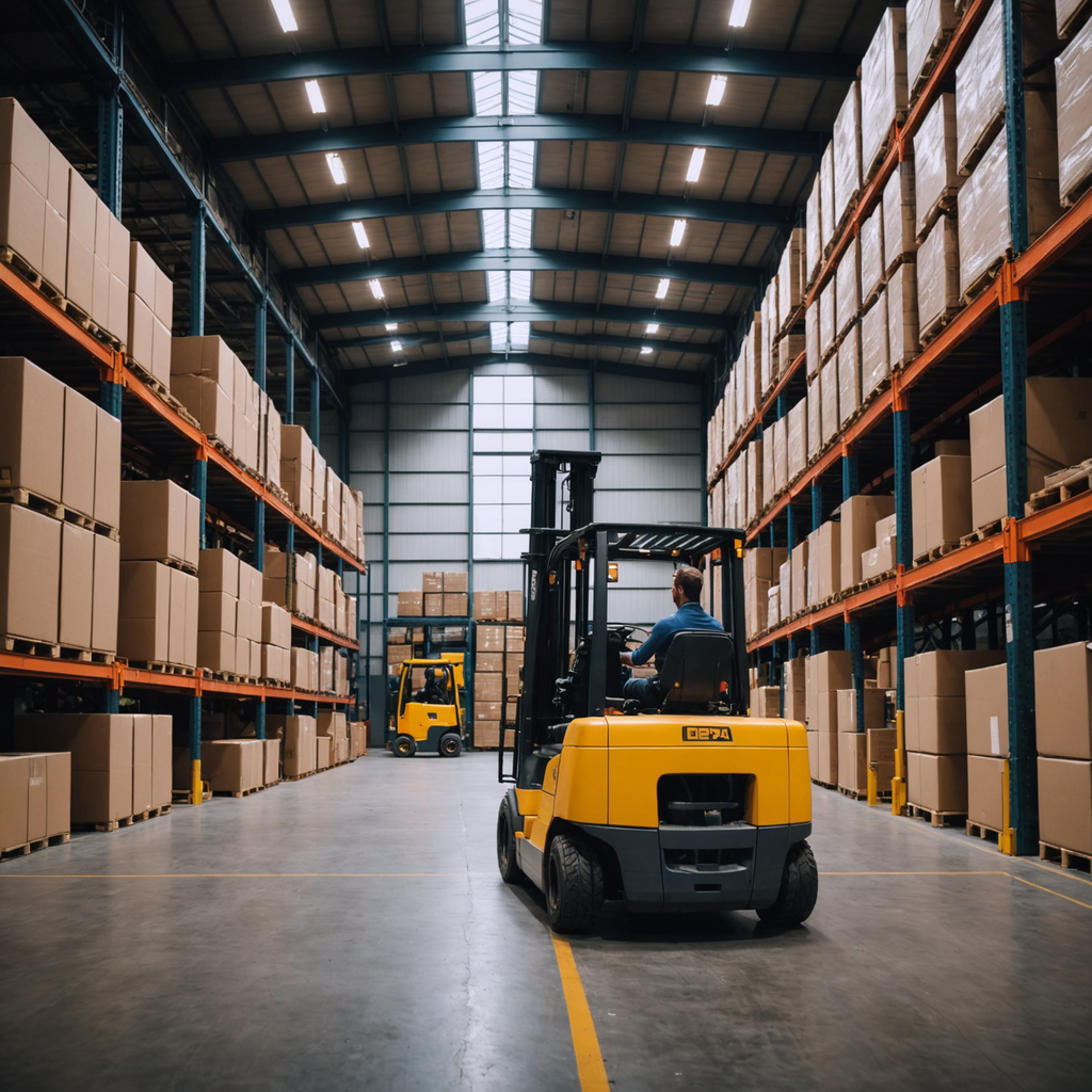 An import warehouse filled with palletized goods.