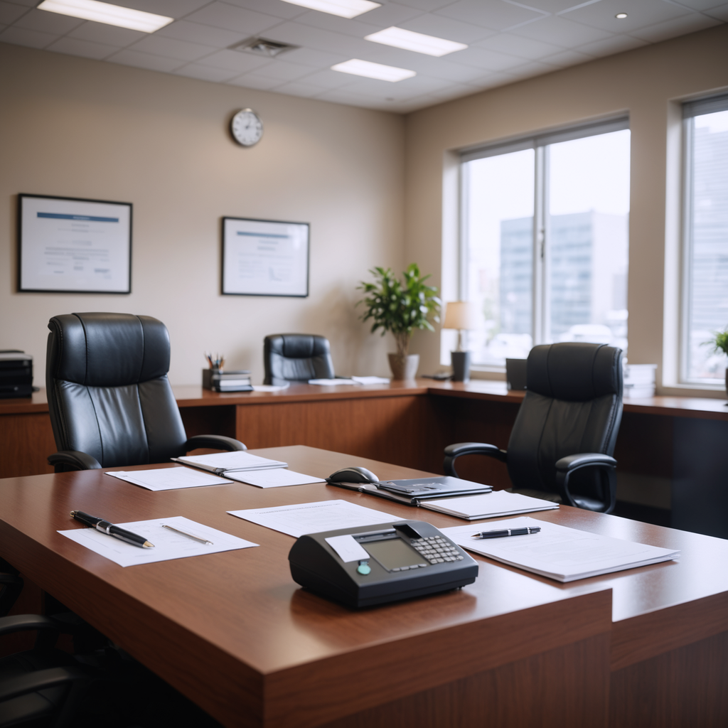 A bright modern law office help desk.